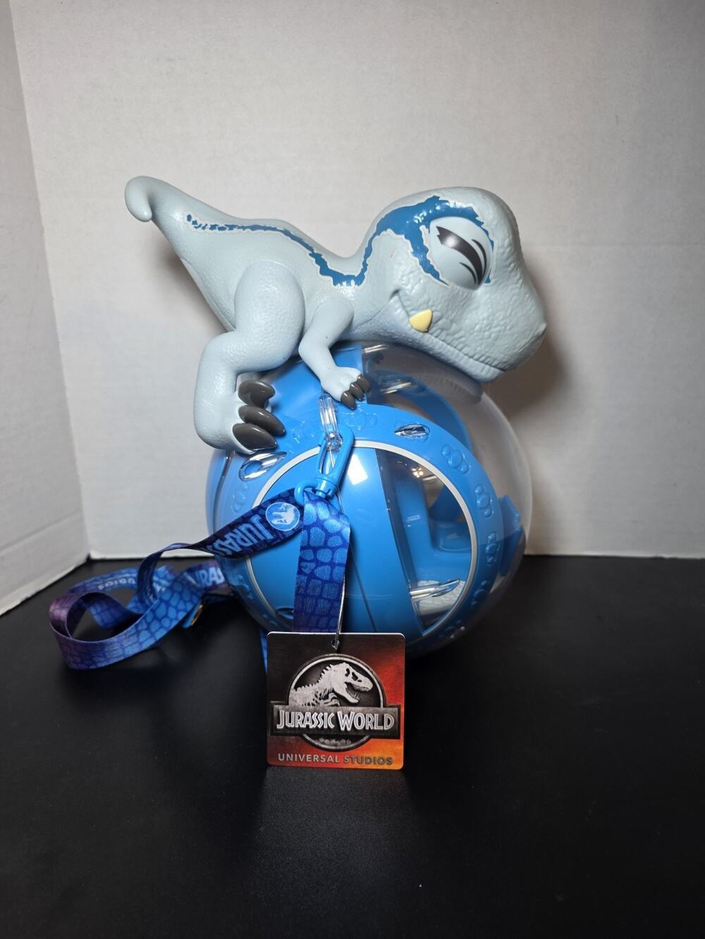 New W/tag Universal Studios Jurassic World Blue Raptor Gyrosphere Popcorn Bucket